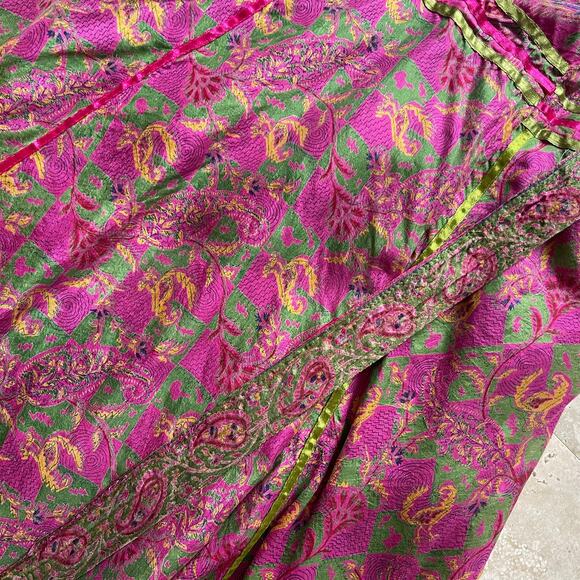 Bohemian Sari Silk Reversible Midi Floral Gypsy Festival Skirt ONE SIZE - Picture 6 of 7